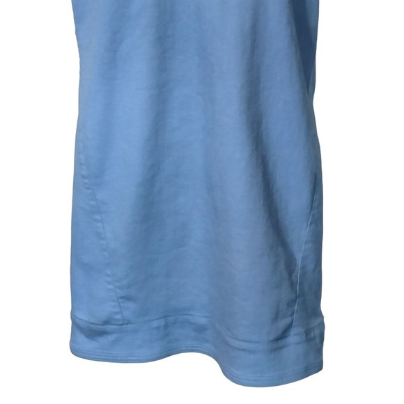 C. WONDER BLUE SPLIT NECK SHORT SLEEVE BACK ZIP STRETCH DENIM DRESS SIZE 16 - Picture 3 of 8